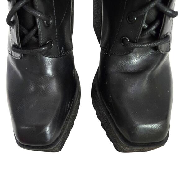 Darker Wavs Flanger Chunky Platform Boot Combat Black Square Toe Angular Retro 7 - Picture 3 of 15